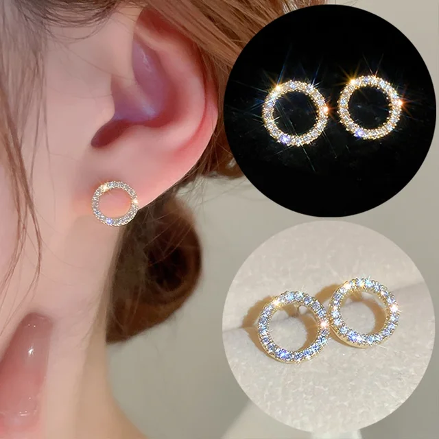 Boucles d'oreilles cercle absorbe ouissantes polyvalentes pour femmes, bijoux minimalistes, mode coréenne, cristal cubique, contre-indiqué, adolescents 1