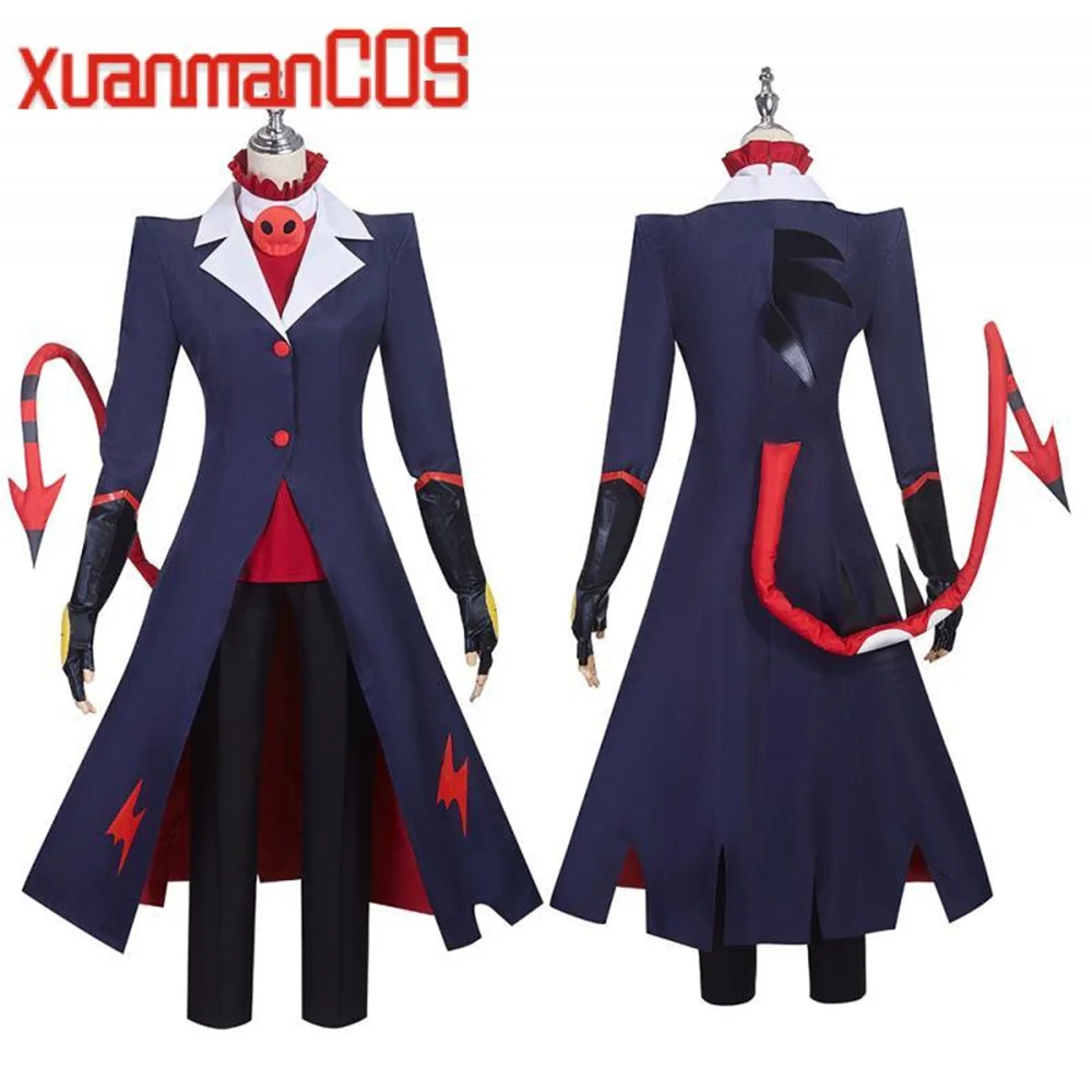 

Anime Helluva Boss Blitzo Cosplay Costume Uniform Trench Pants Turtleneck Blouse Gloves Tail Halloween Carnival Men Suit