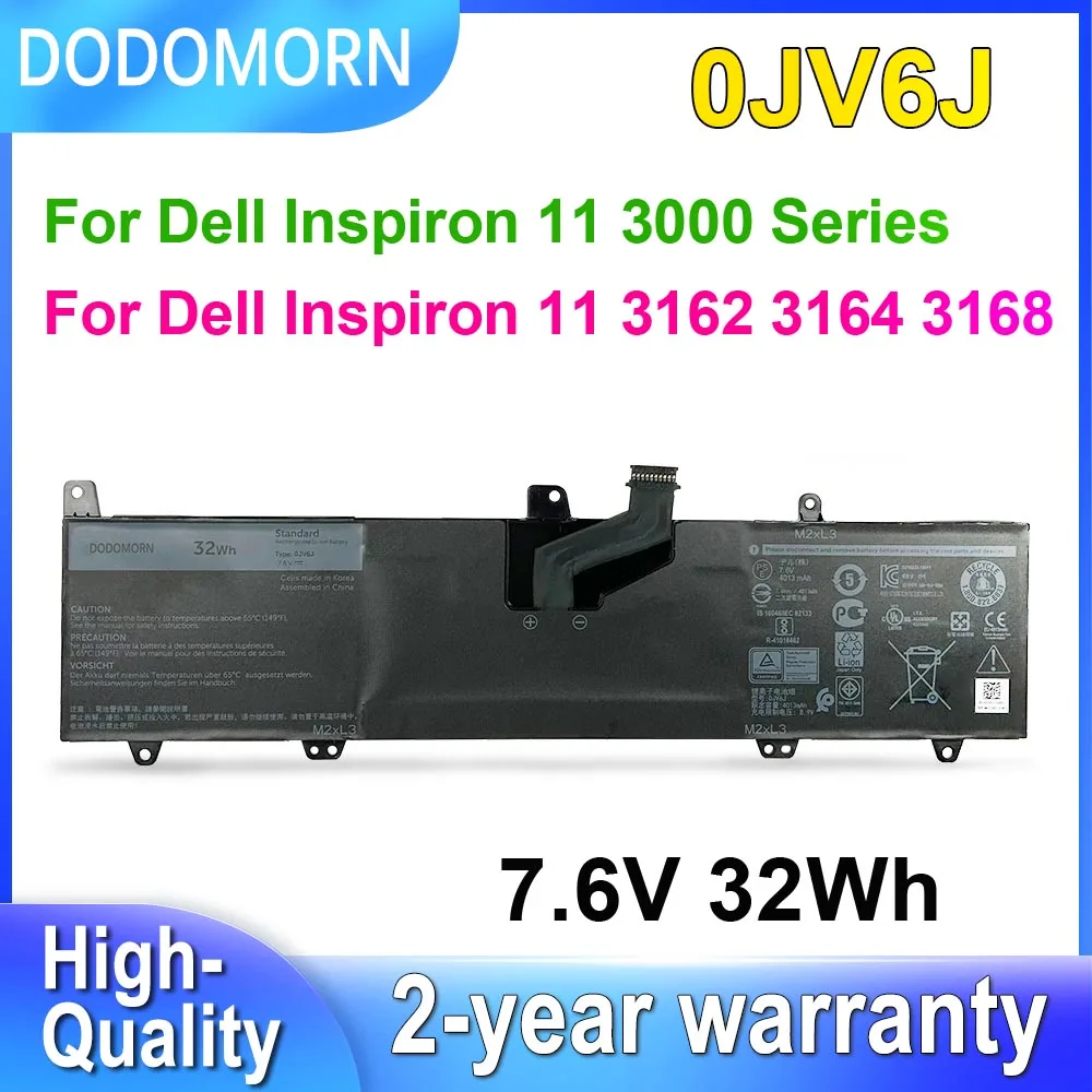 

Аккумулятор DODOMORN 0JV 6J для Dell Inspiron 11 3000 3162 3164 3168 P24T001 P25T001, Аккумуляторы для ноутбуков серии OJV6J 0HH6K9 8NWF3 32Wh