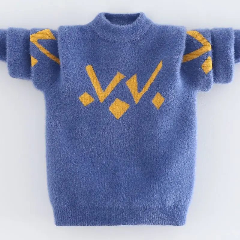 

Boys Woolen Sweater Crochet Cotton Windbreak 2023 Vintage Plus Thicken Autumn Winter Outwear School Warm Children's Clothing