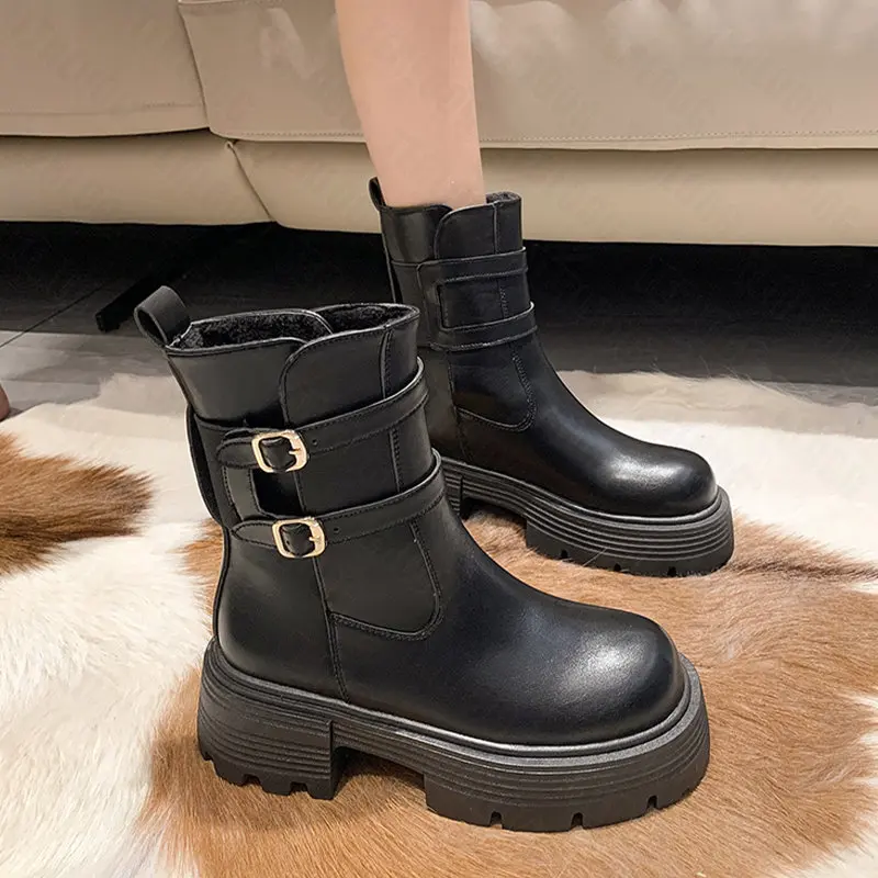 

Women Chelsea Boots 2023 Winter New Fashion Thick Heel Ankle Boots Female Casual Black Knight Boots Women Zapatos De Mujer