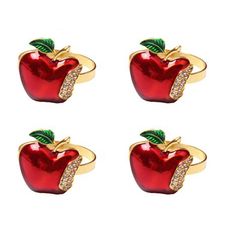 

Набор из 4 кольца для салфеток, кольцо для салфеток с красным яблоком для свадьбы, ужина, банкета, сервировки на Рождество, день рождения