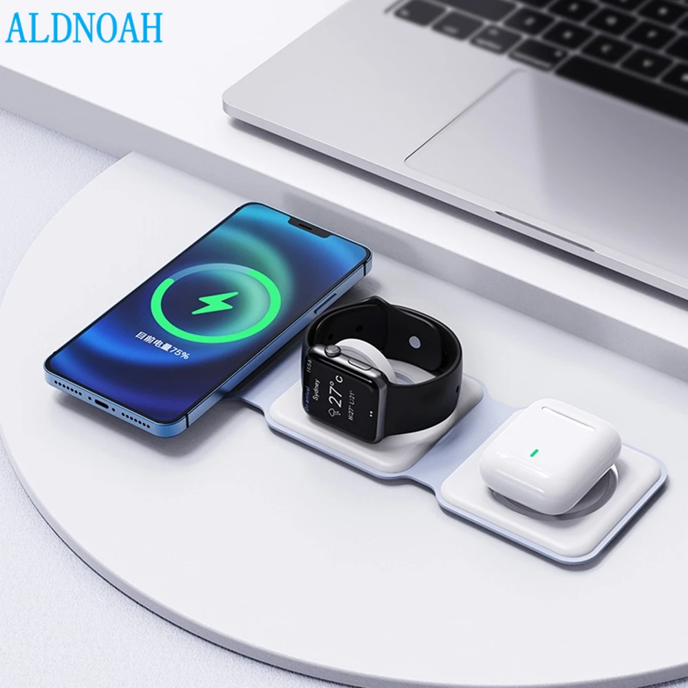 

15W Magnetic Wireless Charger Pad For IPhone 13 12 11 XR Apple Watch 3 In 1 Foldable Fast Charging for Airpods Pro IWatch 7 6