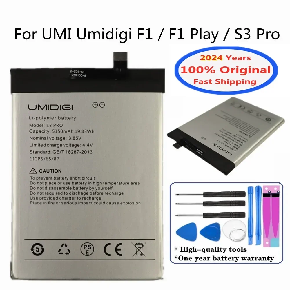 

2024 год, 100% оригинальный аккумулятор для UMI Umidigi S3 Pro F1 / F1 Play Bateria 5150 мАч, высококачественный аккумулятор + Инструменты