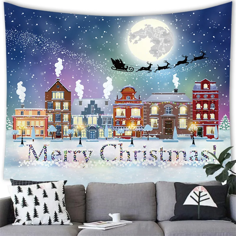 

Christmas Tapestry Happy New Year Party Wall Hanging Boho Room Decor Background Cloth Ins Kawaii Santa Claus Tapestries for Home