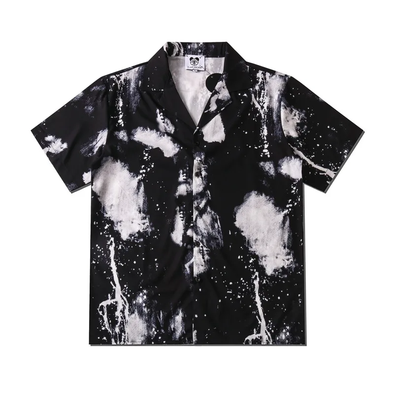 

Summer New Mens Short Sleeve Hawaiian Beach Shirt Trendyol Men Oversize Vintage Splash Ink Art Black Shirts Street Chemise Homme