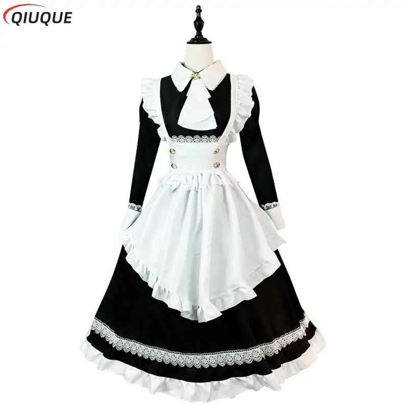

Women Maid Outfit Lolita Dress Cute Kawaii Cafe Costume Black White Men Uniform Long Apron Dress Mucama Cosplay Costume