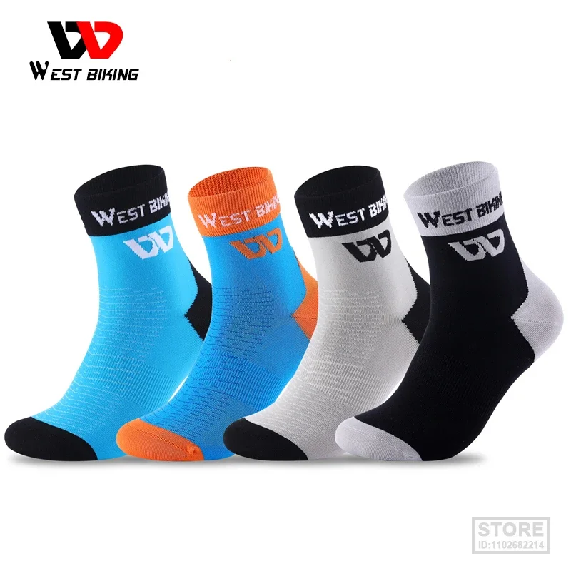 

WEST BIKING Cycling Sports Socks Non-Slip Contrast Color Middle Tube For Basketball Football Unisex Compression