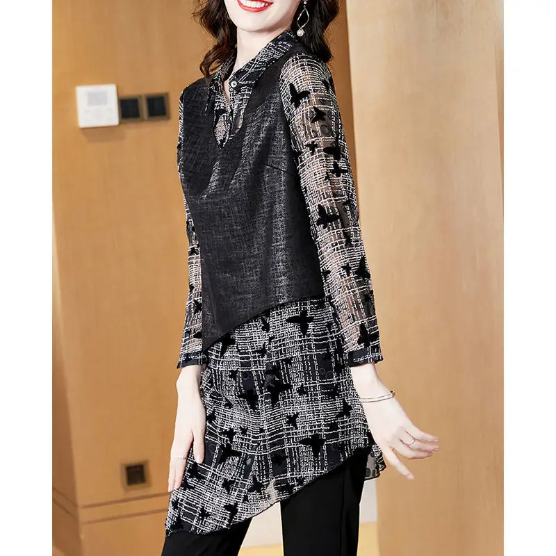 Fake Two -piece Shirt Female 2023 Autumn Clothing Foreign Style Stitching Mid -length Top Wears Versatile Loose Women Blouse
Fake Two -piece Shirt Female 2023 Autumn Clothing Foreign Style Stitching Mid -length Top Wears Versatile Loose Women Blouse