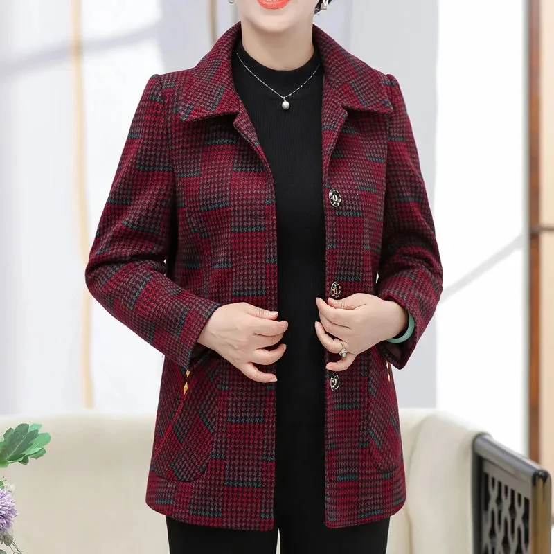 

Middle Aged Elderly People Mom Tops Coat Spring And Autumn Annals Grandma Costume Jacket New Old Lady Clothes Lattice Tops Coat