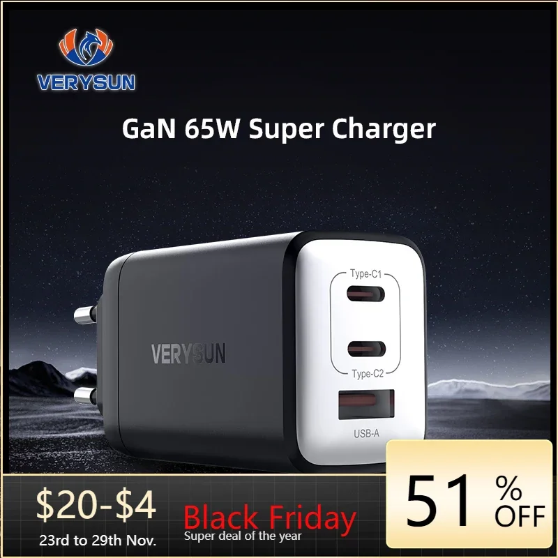 

GaN-Desktop USB Wall Charger, Type C Phone Charging Adapter, Quick Charge, 65W, PD, QC 3.0, 4.0, iPhone 15, Huawei, Mi, Laptop