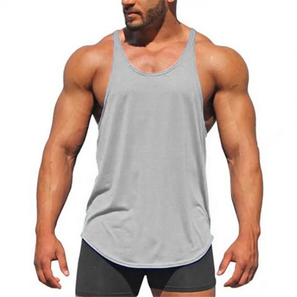 

Men Fitness Vest Men's Solid Color Sport Vest With Racerback Design For Bodybuilding Fitness O-neck Top With Spaghetti Straps