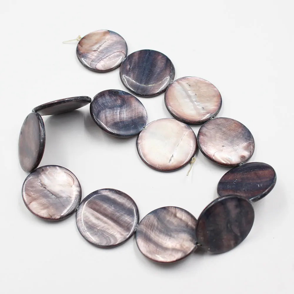

2 strands 29MM Natural Black Sea Shell Coin Mother of pearl Loose Beads 14.5'' For Necklace Jewelry Making DIY
