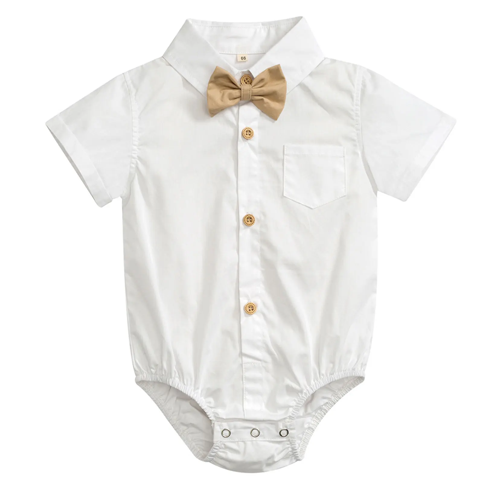 

Infant Baby Boys Gentleman Formal Dress Shirt Romper Party Summer Clothes Short Sleeve Shirt Collar Bow Tie Buttons Bodysuit