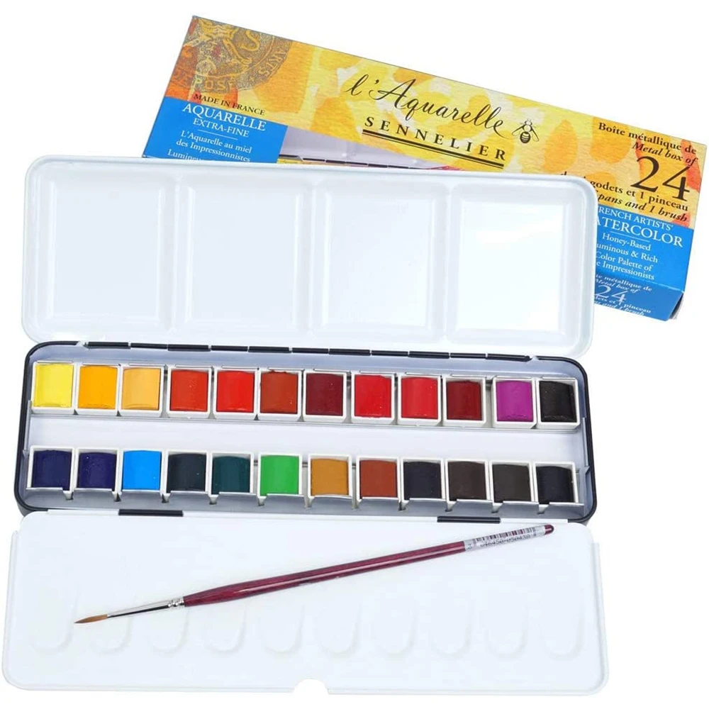 French Sennelier L'Aquarelle 24/48 Color Half Pans Watercolor Paint Professional Painting Watercolor Brush Metal Box for Artist
French Sennelier L'Aquarelle 24/48 Color Half Pans Watercolor Paint Professional Painting Watercolor Brush Metal Box for Artist