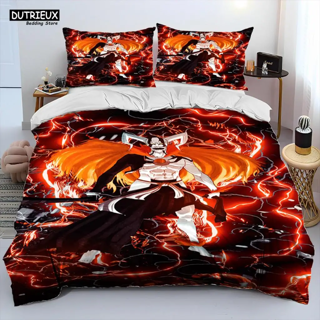 

3D Anime Bleach Japan Cartoon Comforter Bedding Set,Duvet Cover Bed Set Quilt Cover Pillowcase,King Queen Size Bedding Set Kids