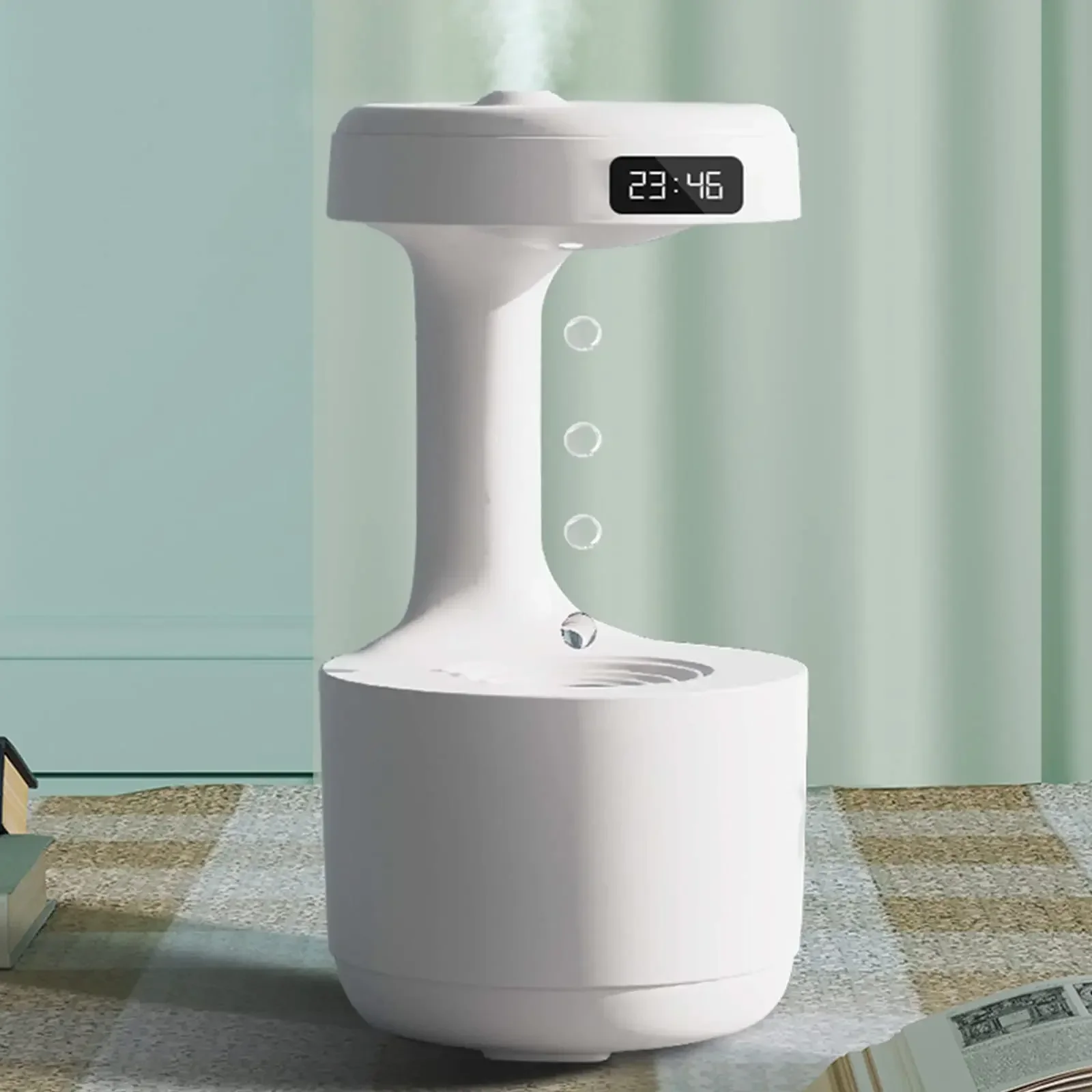 

800ML Humidifiers for Bedroom, Anti Gravity Cool Mist Humidifier,Water Drop Humidifier with Levitating Plant,LED Clock Display