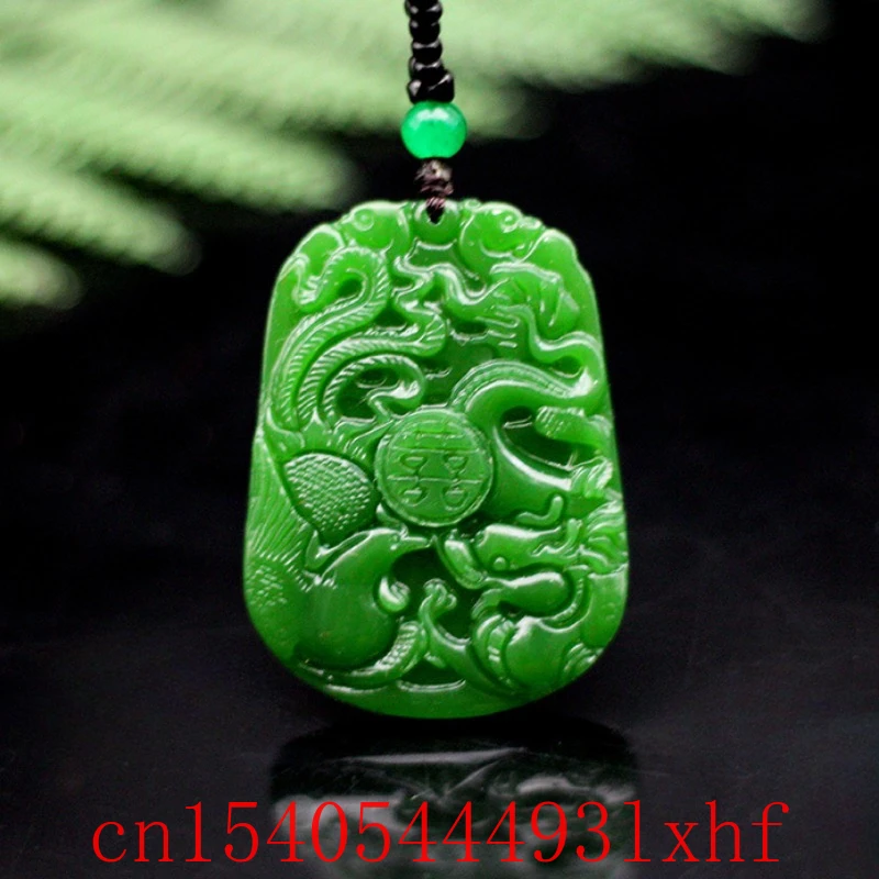 

Natural Hetian Green Hasper Jade Dragon Phoenix Pendant Necklace Fashion Jewelry Carved Jadeite Charm Amulet Gifts for Women Men