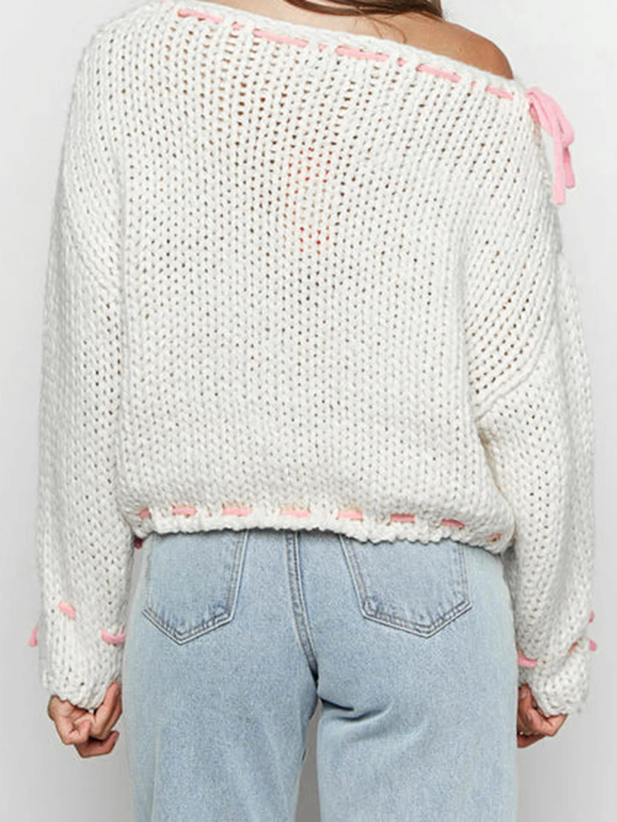 

Women s Casual Knit Sweater Long Sleeve Drawstring Loose Pullover Knitwear Jumper Tops