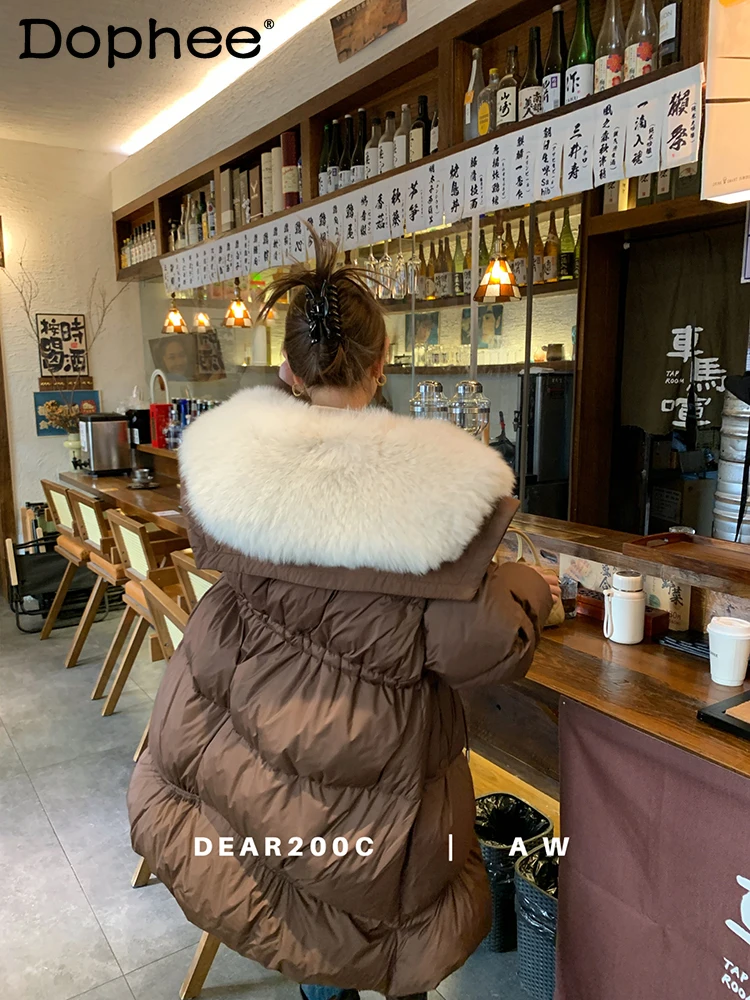 

Fashionable Elegant Fox Fur Collar Mid-Length White Goose Down Jacket Female 2023 Winter New High-End Young Furry Coat for Women
