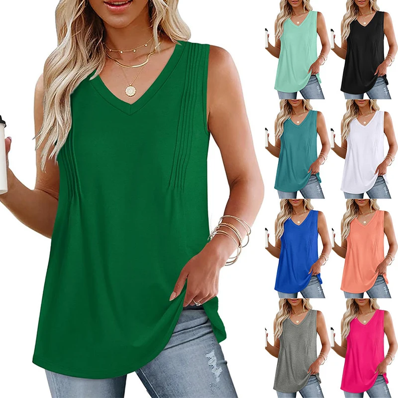 Women's Camisoles Sleeveless Vest Fashion New V-neck Folds Solid Color T-shirt Pullover Casual Base Layer Ladies Tops for Summer
Women's Camisoles Sleeveless Vest Fashion New V-neck Folds Solid Color T-shirt Pullover Casual Base Layer Ladies Tops for Summer