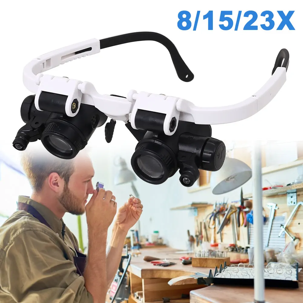 

8X/15X/23X Headband Magnifier with LED Light Adjustable Magnifying Glasses for Jeweler Watchmaker Repair Loupe
