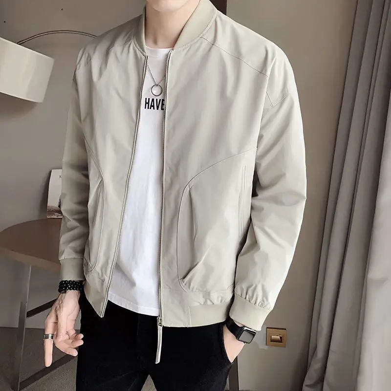 

Men 2022 Spring Autumn Fashion Solid Uniform Baseball Jackets Male Casual Long Sleeve Coats Ladies Loose Pockets Outwear C57