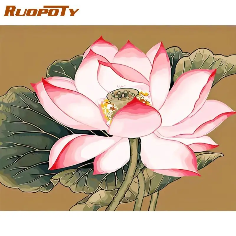 

RUOPOTY 40x50cm Frame Picture Diy Painting By Numbers For Adults Lotus Flowers Drawing By Numbers For Wall Art Personalized Gift