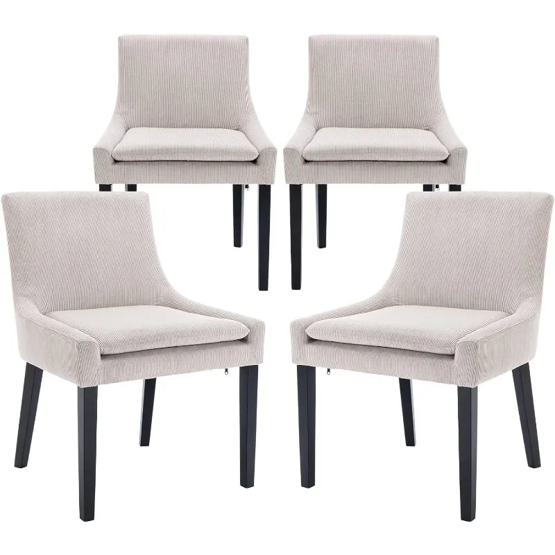 

COLAMY Modern Dining Chairs Set of 4, Upholstered Corduroy Accent Side Leisure Chairs with Mid Back and Wood Legs