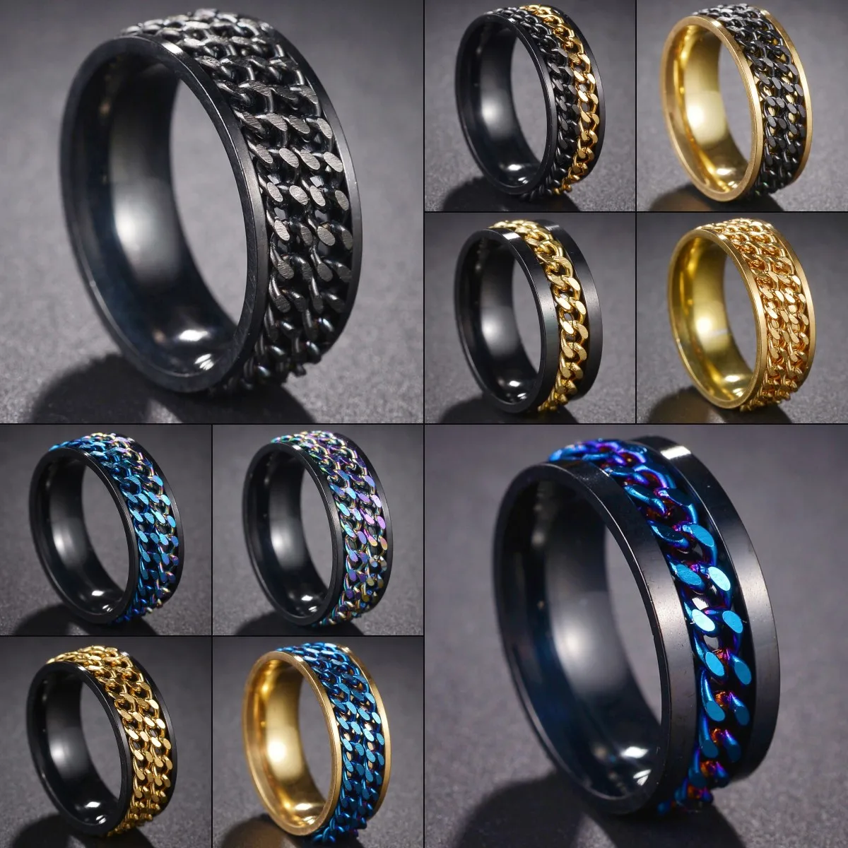 Fashion Black Tungsten Wedding Band Steel Chain Spinner Rings For Men Women Double Links Women Rings Jewelry
Fashion Black Tungsten Wedding Band Steel Chain Spinner Rings For Men Women Double Links Women Rings Jewelry