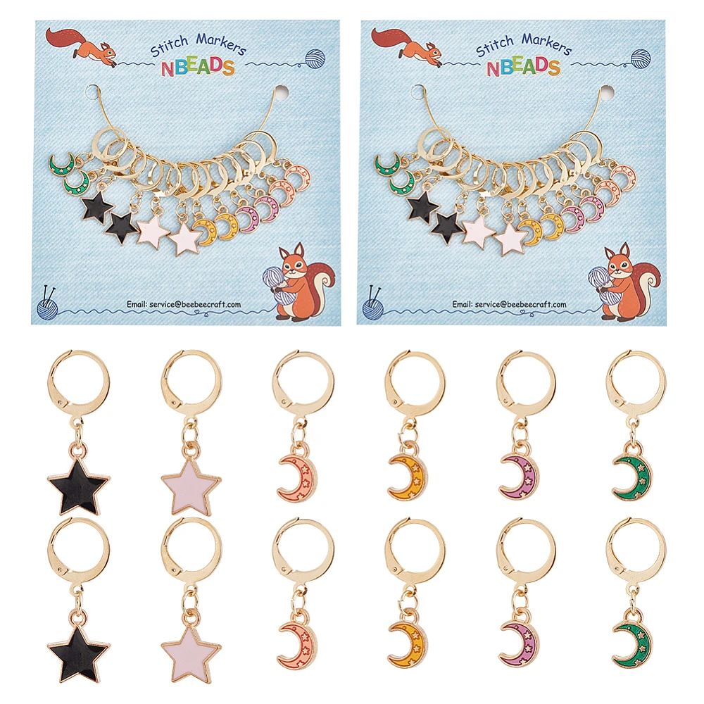 24PCS Alloy Enamel Star & Moon Pendant Locking Stitch Markers 304 Stainless Steel Claw Clasp 6 style 2pcs/style 12pcs/set
24PCS Alloy Enamel Star & Moon Pendant Locking Stitch Markers 304 Stainless Steel Claw Clasp 6 style 2pcs/style 12pcs/set