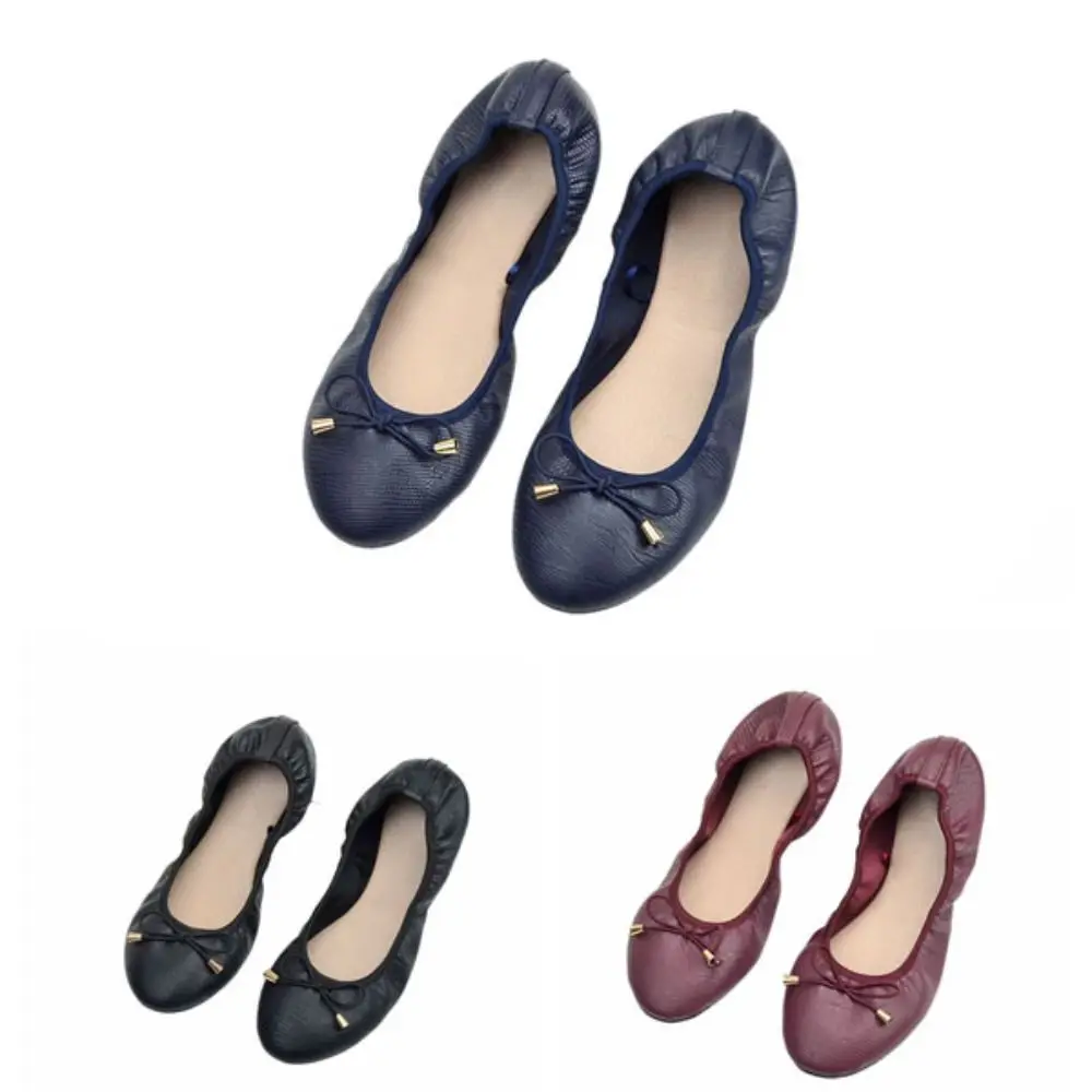 Fashion Shallow Mouth PU Ballet Shoes Bowknot Lightweight Soft Sole Flat Shoes Thread Foldable Chicken Rolls Dance Shoes Yoga 2