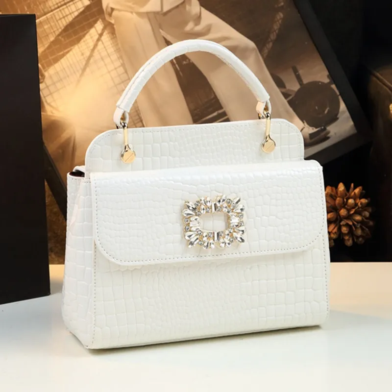 

Genuine Leather Women's Handbags 2024 New Fashion Diamonds Shoulder Cross-body Bag Crocodile Pattern Portable Shell Bags