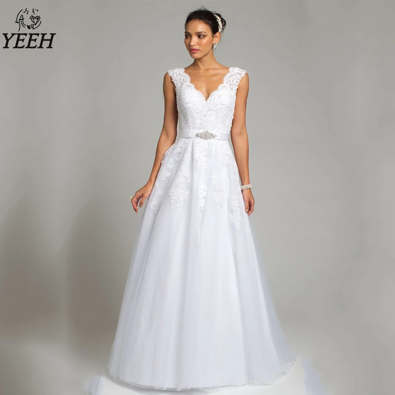 YEEH V neck Appliques Women's Wedding dresses Floor Length Sequins Beaded Sashes Floor Length Girls Bridal Gowns Bride Wear
YEEH V neck Appliques Women's Wedding dresses Floor Length Sequins Beaded Sashes Floor Length Girls Bridal Gowns Bride Wear