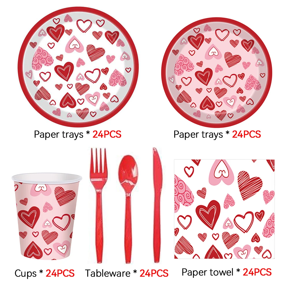 Valentine's Day Party Disposable Tableware Set Paper Plates Cup Napkins Love Heart Cutlery Birthday Wedding Party Decoration
Valentine's Day Party Disposable Tableware Set Paper Plates Cup Napkins Love Heart Cutlery Birthday Wedding Party Decoration