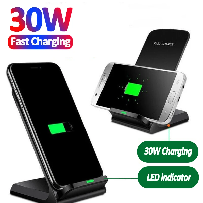 30W Dual Coil Wireless Charger Stand For iPhone 13 12 11 X Pro Max 8 Qi Fast Pad Dock Station Xiaomi Samsung S21 S20 |