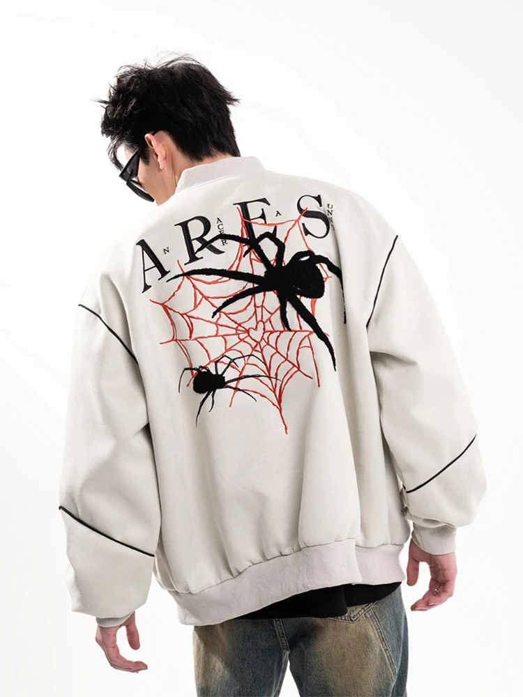 

HOUZHOU Spider Bomber Jacket Coat Men Korean Embroidery Casual Cardigans Outerwears Streetwear Youthful Woman Clothes Hip Hop