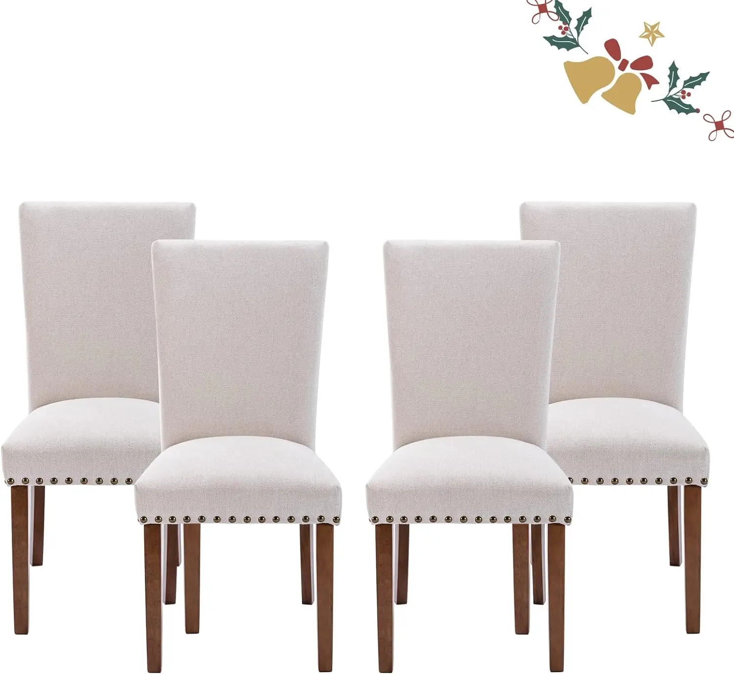 

Parsons Dining Chairs Set of 4, Upholstered Fabric Dining Room Kitchen Side Chair with Nailhead Trim and Wood Legs - Beige