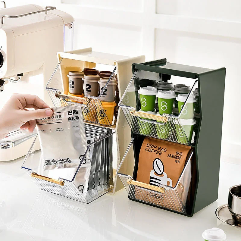 

Многофункциональная Капсульная коробка для кофе, пыленепроницаемый Настольный органайзер для чая, прозрачный держатель для хранения, двойной креативный пакет, слой