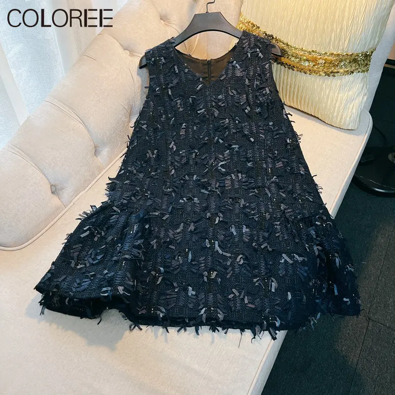 High-end Blue Wool Dress for Women 2023 Summer Vintage Elegant Tassel V-neck Sleeveless Mini Dresses Luxury Designer Clothes
High-end Blue Wool Dress for Women 2023 Summer Vintage Elegant Tassel V-neck Sleeveless Mini Dresses Luxury Designer Clothes