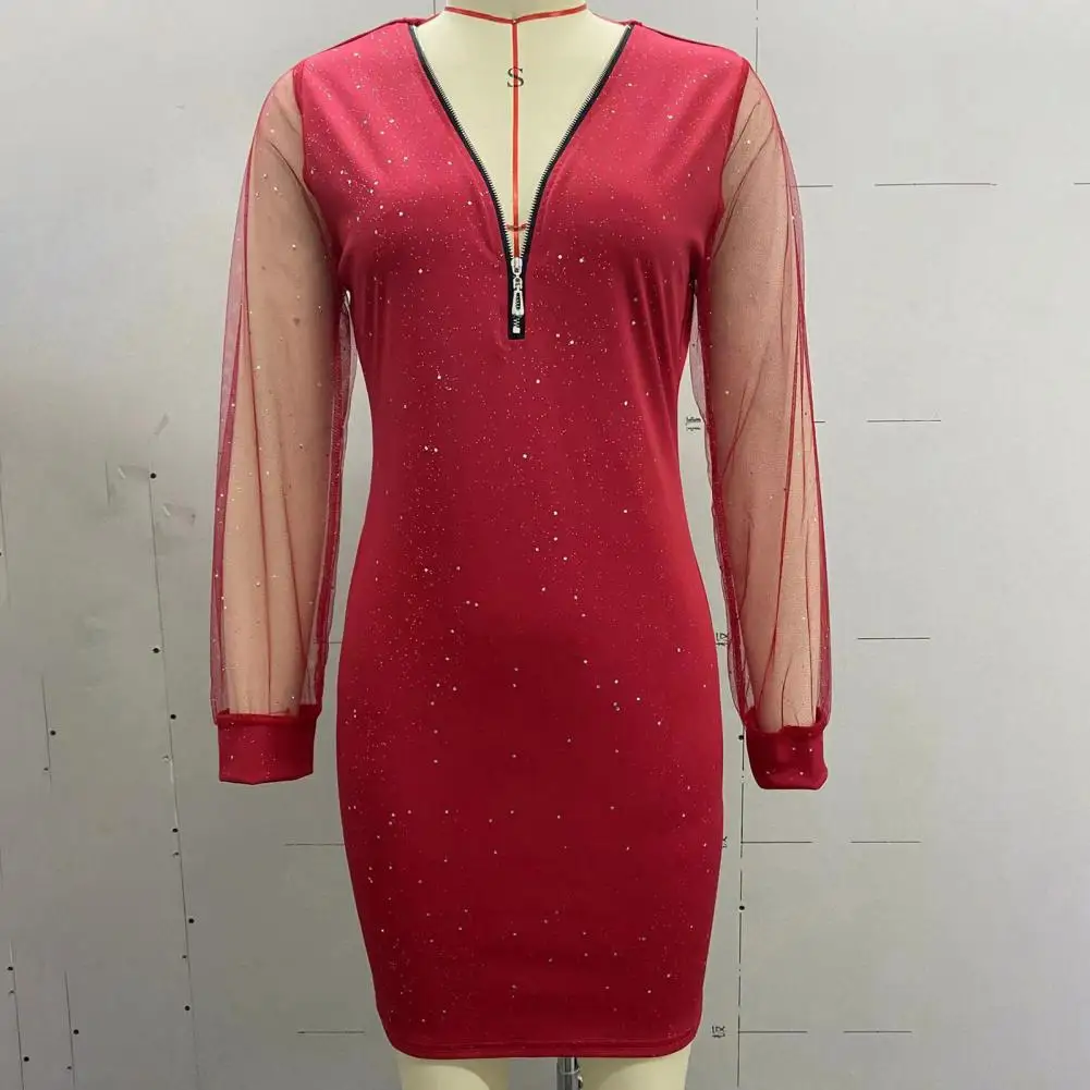 Women V-neck Dress Stylish Women's V Neck Mesh Patchwork Sequin Mini Dress for Fall Spring Alluring V-neck Party Dress
Women V-neck Dress Stylish Women's V Neck Mesh Patchwork Sequin Mini Dress for Fall Spring Alluring V-neck Party Dress