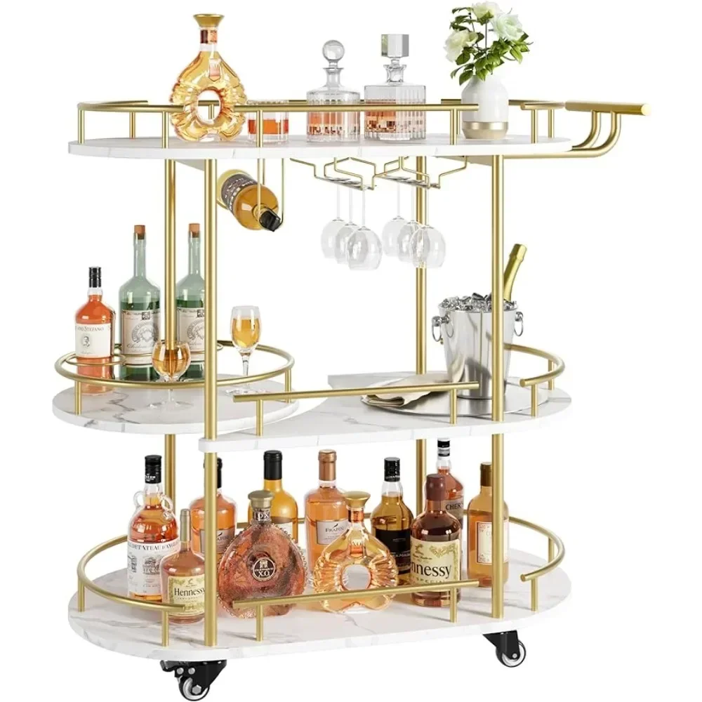 

OEING Bar Serving Car Wine Rack Kitchen Home and Kitchen 3 Tier Bar Carts for The Home Barware Dining Freight free