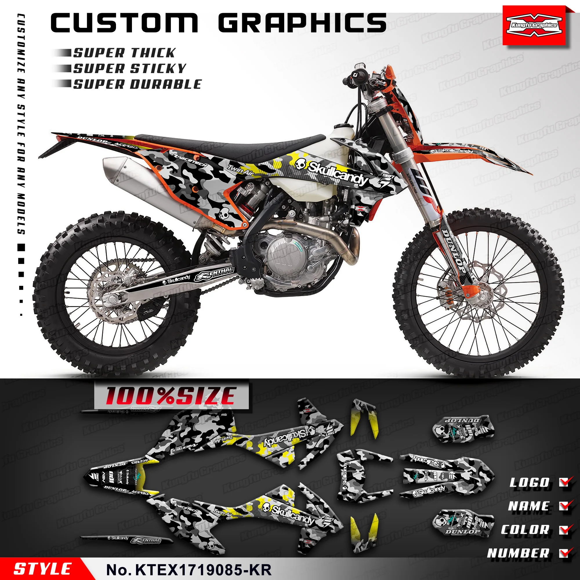 KUNGFU, графические камуфляжные наклейки, наклейки для KTM 125 150 250 300 350 450 EXC EXC-F 500 2017, XC-W
KUNGFU, графические камуфляжные наклейки, наклейки для KTM 125 150 250 300 350 450 EXC EXC-F 500 2017, XC-W