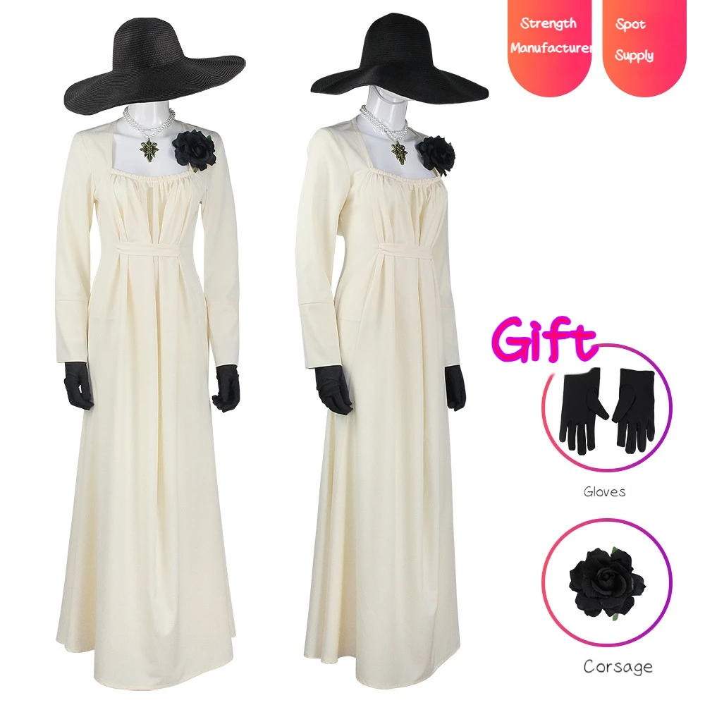 Resident Village Vampire Dimitrescu Cosplay Costume Lady Dress With Necklace Hat Outfits Halloween Carnival Party Suit for Women
Resident Village Vampire Dimitrescu Cosplay Costume Lady Dress With Necklace Hat Outfits Halloween Carnival Party Suit for Women
