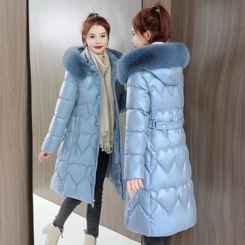 

2023 New Winter Jacket Women Fur Collar Hooded Down Cotton Padded Jackets Long Parkas Female Thicken Warm Snow Wear Parka Coat