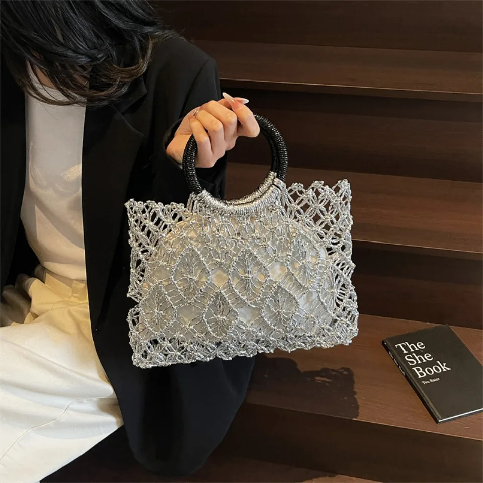 Luxury Woven Round Handle Bag - Designer Eco-Friendly Hollow-Out Handbag 18 S983ca0576cd04e428a5c36fb6bcaff5aB