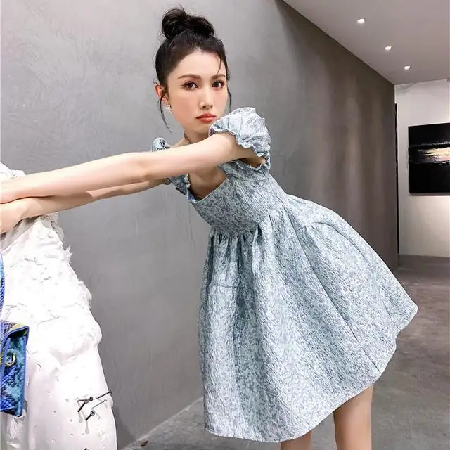 2022 Summer New Fashion Blue Puff Sleeve Puff Dress Women Fashion Comfortable Princess Dress Boutique Simple Style 
2022 Summer New Fashion Blue Puff Sleeve Puff Dress Women Fashion Comfortable Princess Dress Boutique Simple Style