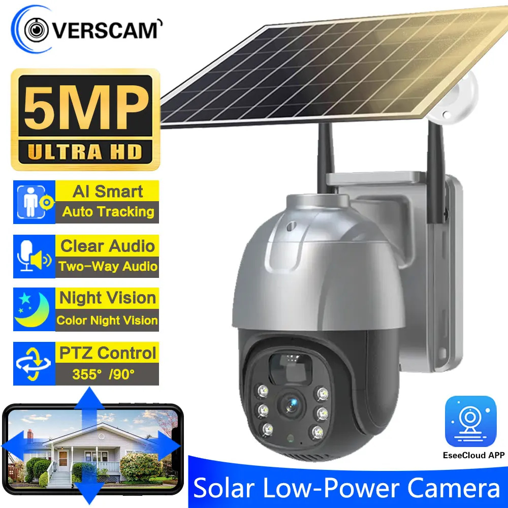 

5MP 4G Sim Card WIFI Solar Camera Built-in Battery PIR Human Detection Outdoor Security CCTV Surveillance IP66 Waterproof Camera