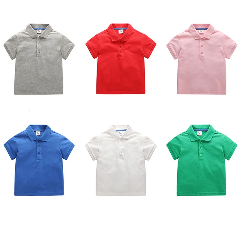 

Summer Kids T-shirt Turn-down Collar Fashion Solid Girls Tees Short Sleeve Cotton Boys Top Korean Casual Children Clothes 2-10Y