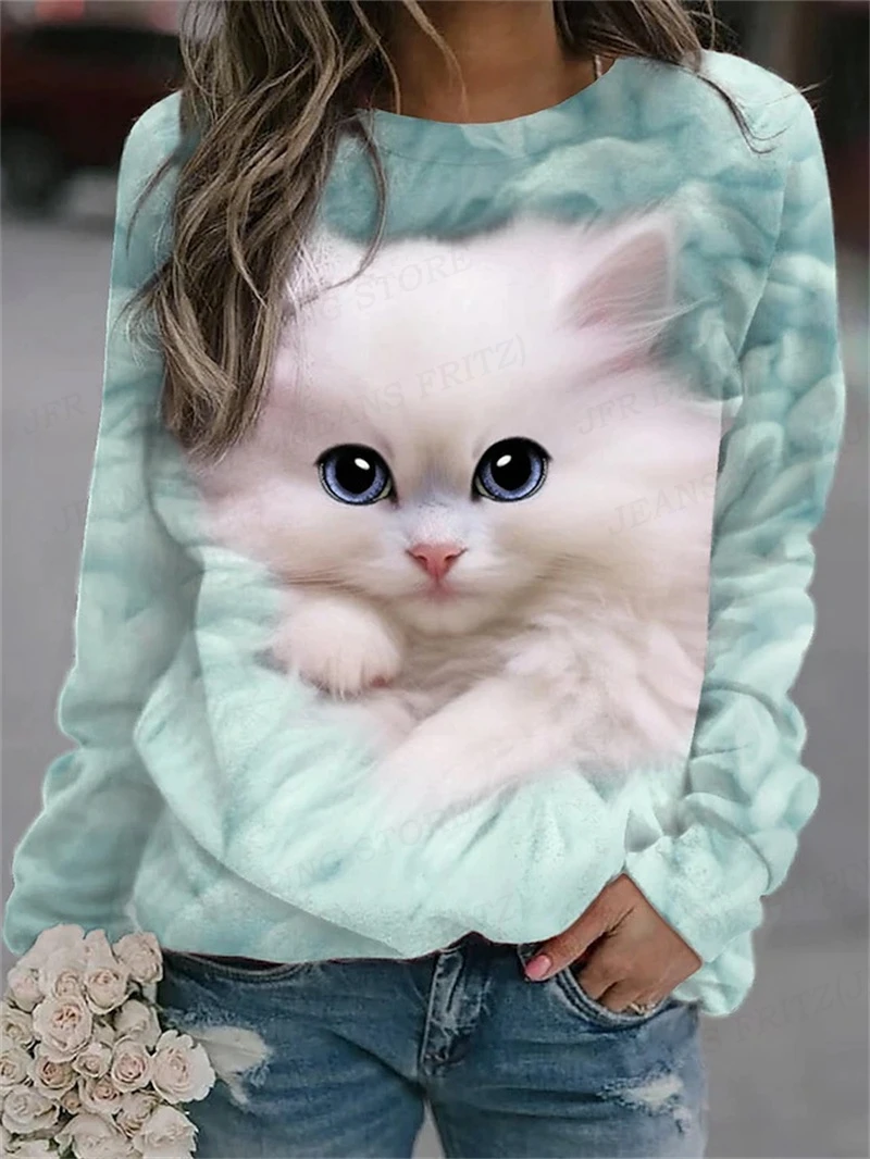 

Cute Cat Hoodies Women Fashion Hoodie Animal Cat Print Sweatshirt Kawaii Coats Oversized Hoody Women Sweats Women's Clothing Y2k